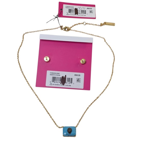 Kurt Geiger London Turquoise Eagle Head Necklace and Stud Earrings Set Gold Tone - Picture 5 of 6